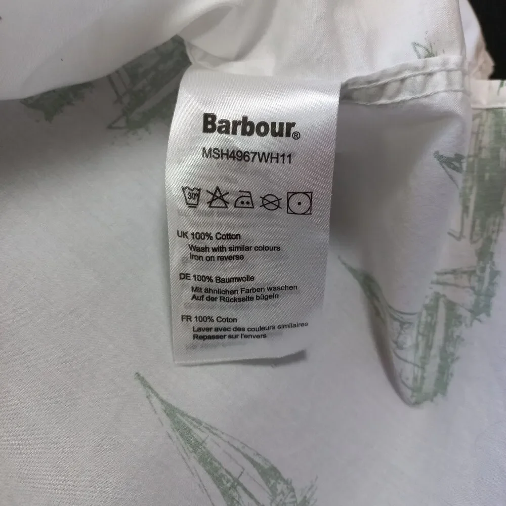 Barbour Shield Shirt Mens L Large UK: XL Sailboat Print White Green MSH4967 EUC